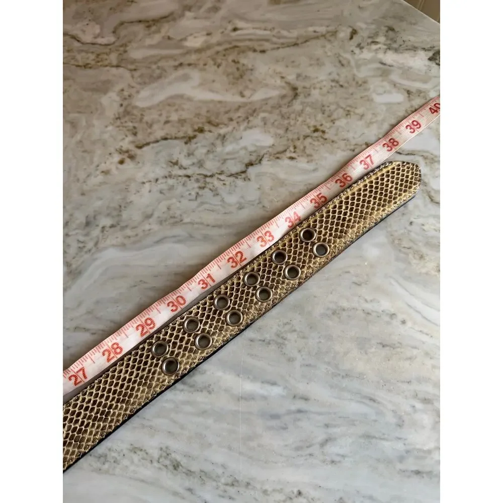 Double Prong Leather Statement Belt Snake Python Print